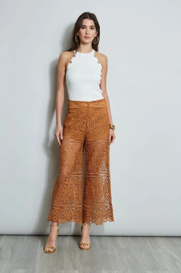Pants Women Elie Tahari Lace Palazzo Pant CARAMEL