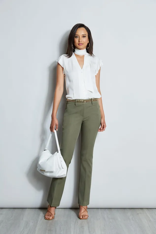 Pants Women Elie Tahari Stretch Twill Fit and Flare Pant WILLOW GREEN