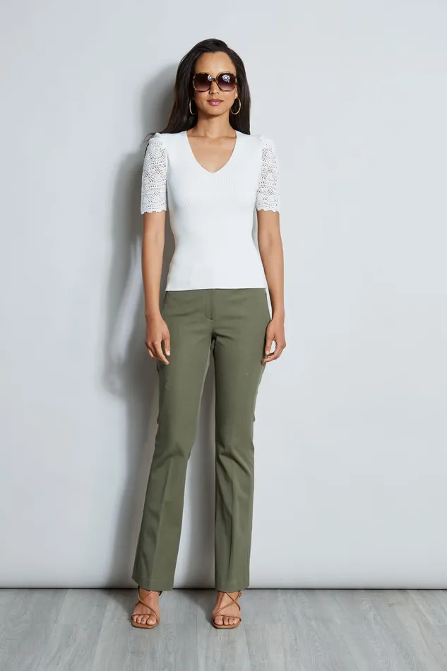 Pants Women Elie Tahari Stretch Twill Fit and Flare Pant WILLOW GREEN