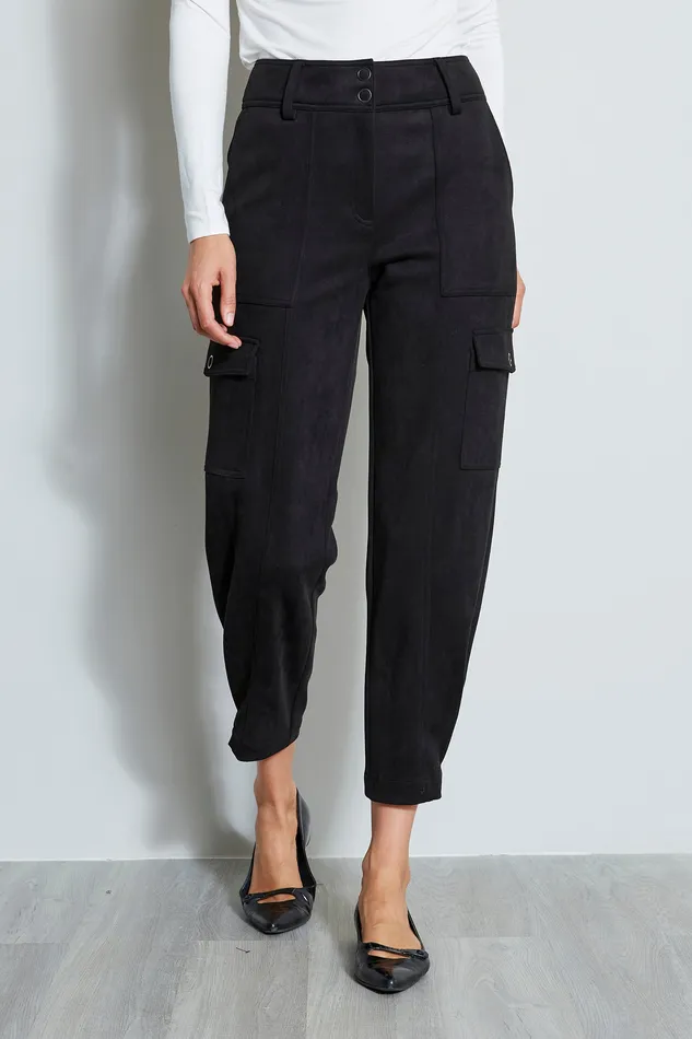 Pants Women Elie Tahari Vegan Suede Utility Pant BLACK