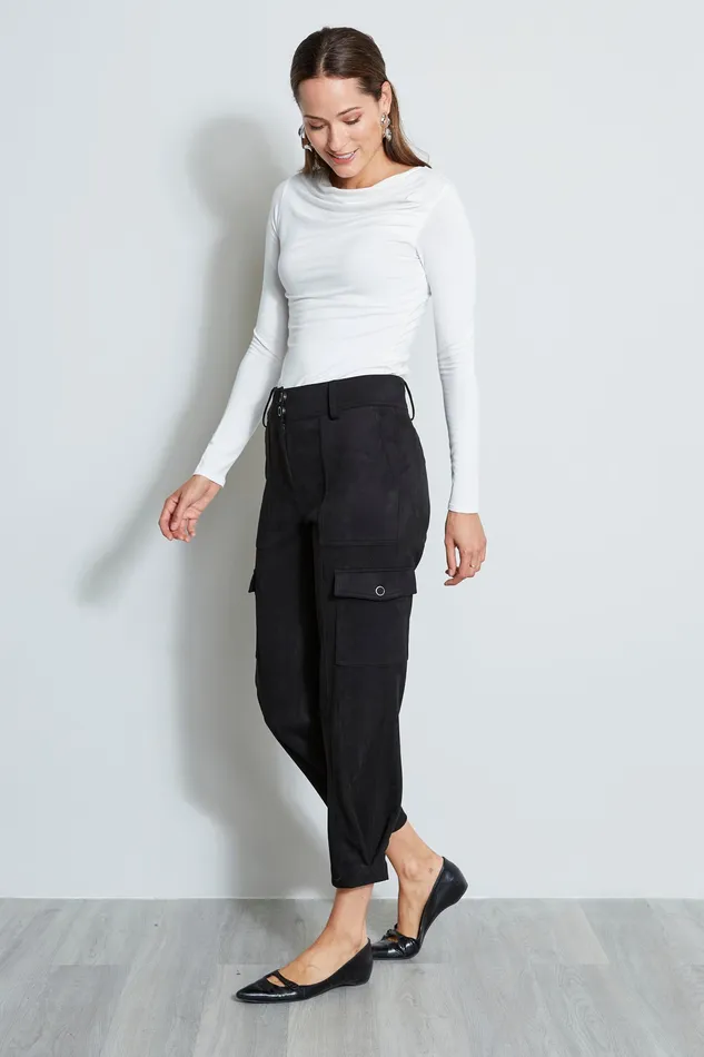 Pants Women Elie Tahari Vegan Suede Utility Pant BLACK