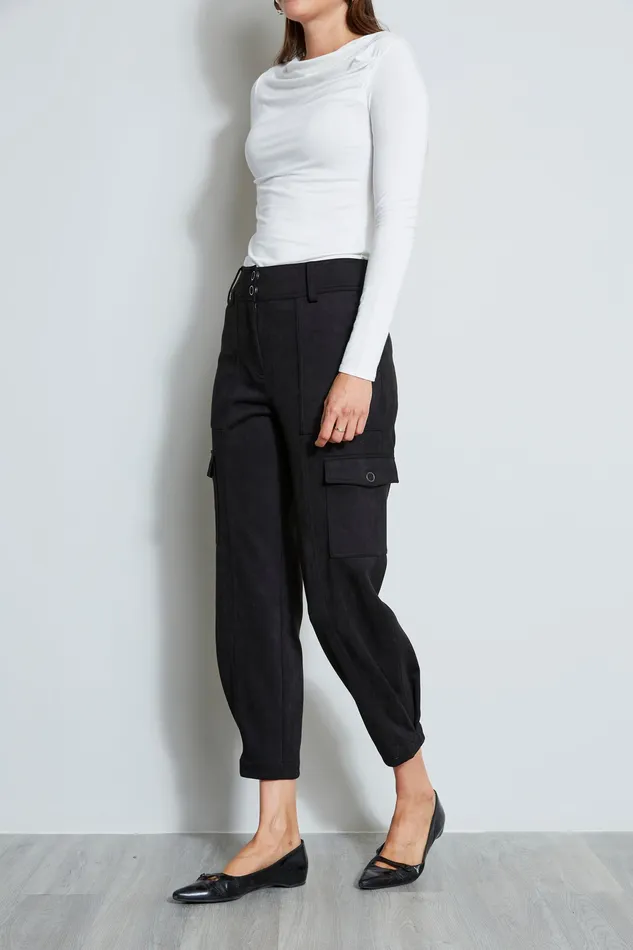 Pants Women Elie Tahari Vegan Suede Utility Pant BLACK