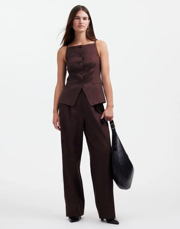 Pants Women Madewell Slouchy Straight Pants In Drapey Twill Dark Carob