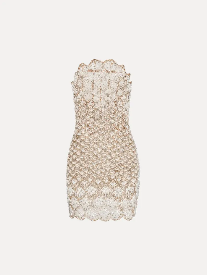 Pearl Embroidered Scallop Dress Pearl Women Oscar De La Renta Dresses
