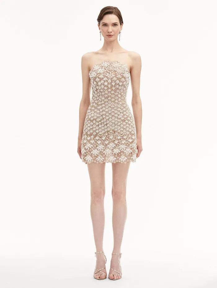 Pearl Embroidered Scallop Dress Pearl Women Oscar De La Renta Dresses Pearl Embroidered Scallop Dress Pearl Women Oscar De La Renta Dresses