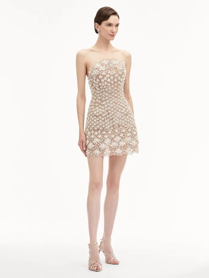 Pearl Embroidered Scallop Dress Pearl Women Oscar De La Renta Dresses Pearl Embroidered Scallop Dress Pearl Women Oscar De La Renta Dresses