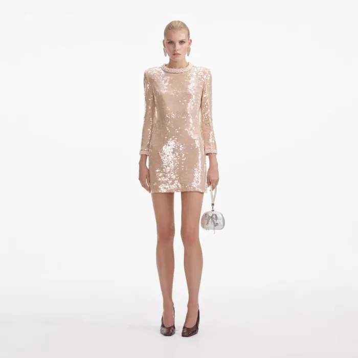 Pearl Trim Sequin Mini Dress Women Self Portrait Dresses
