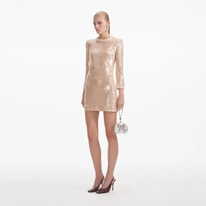 Pearl Trim Sequin Mini Dress Women Self Portrait Dresses Pearl Trim Sequin Mini Dress Women Self Portrait Dresses