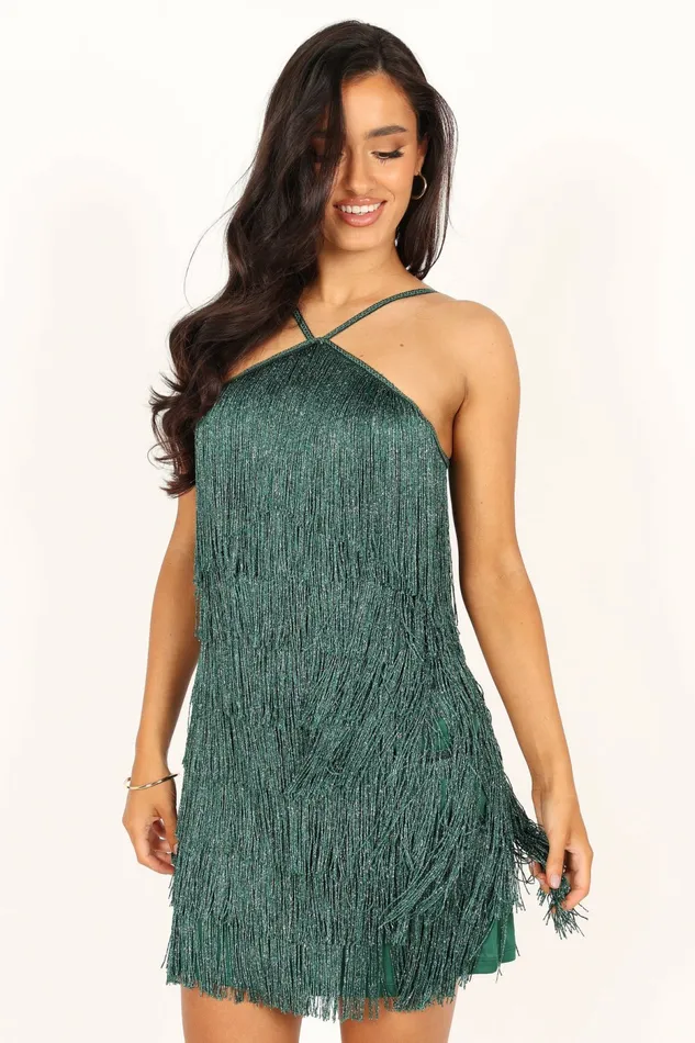 Petal and Pup Event Dresses Women Chrissy Halterneck Mini Dress Dark Green