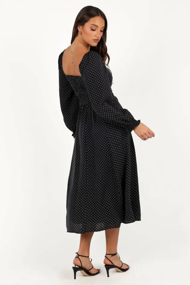 Petal and Pup Fall Dresses Women Ettie Long Sleeve Midi Dress Black Polka Dot