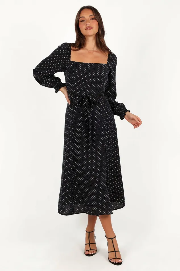 Petal and Pup Fall Dresses Women Ettie Long Sleeve Midi Dress Black Polka Dot