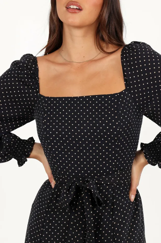 Petal and Pup Fall Dresses Women Ettie Long Sleeve Midi Dress Black Polka Dot