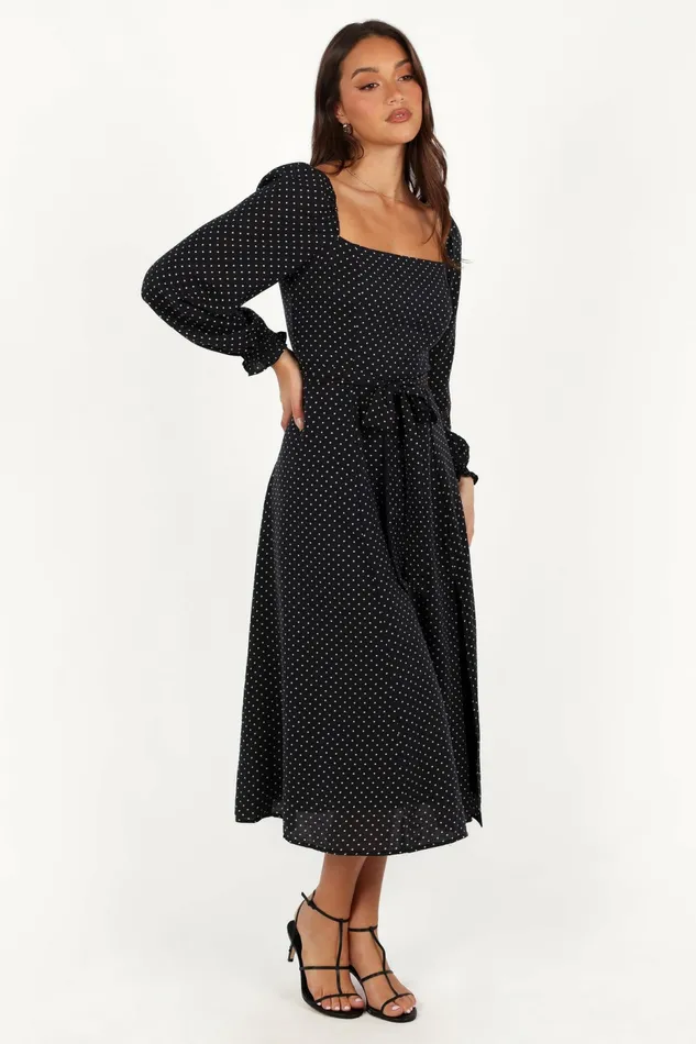 Petal and Pup Fall Dresses Women Ettie Long Sleeve Midi Dress Black Polka Dot