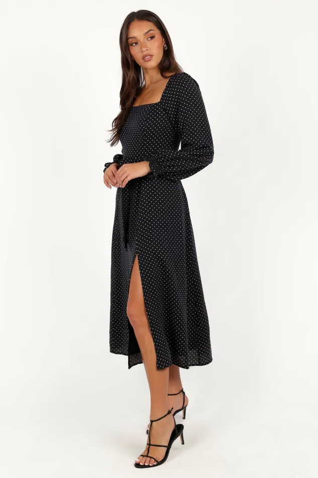 Petal and Pup Fall Dresses Women Ettie Long Sleeve Midi Dress Black Polka Dot