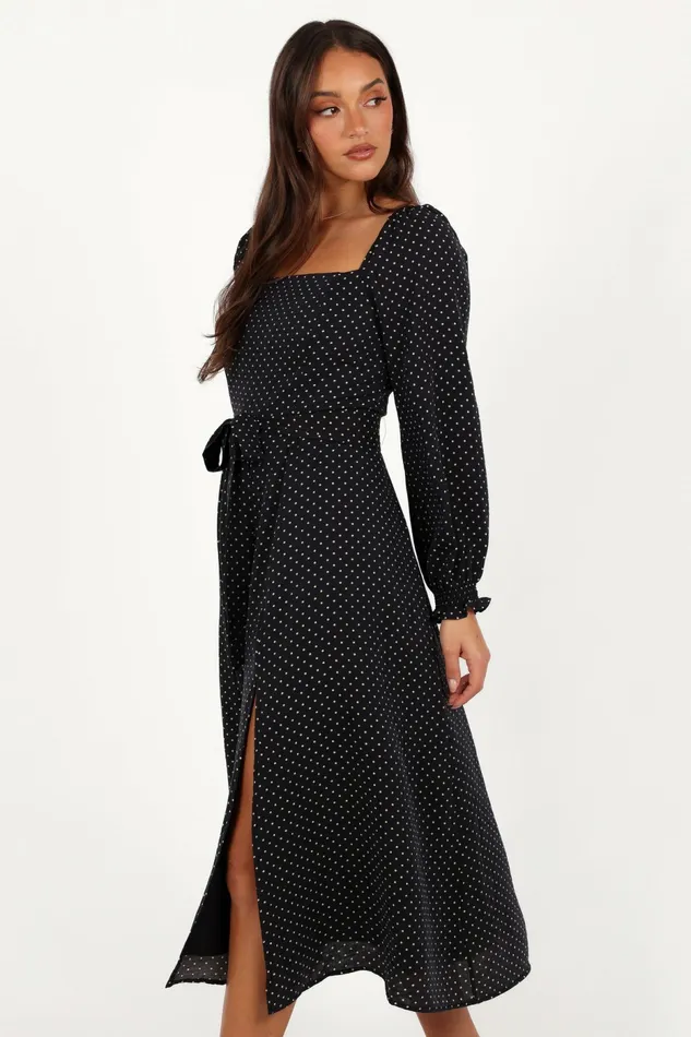 Petal and Pup Fall Dresses Women Ettie Long Sleeve Midi Dress Black Polka Dot