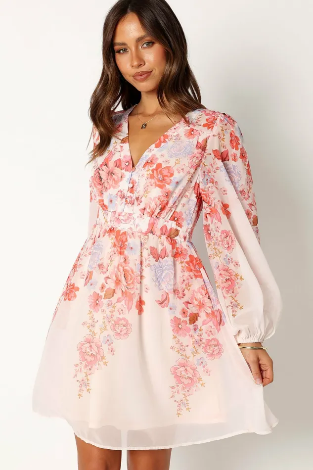 Petal and Pup Hattie Long Sleeve Mini Dress Pink Floral Women Long Sleeve Dresses