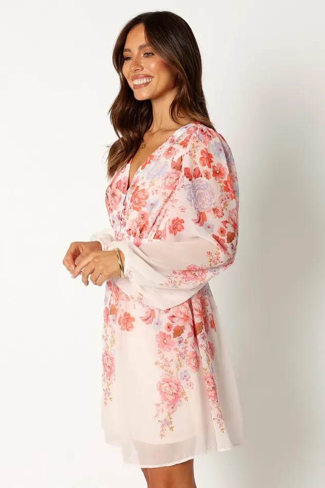 Petal and Pup Hattie Long Sleeve Mini Dress Pink Floral Women Long Sleeve Dresses