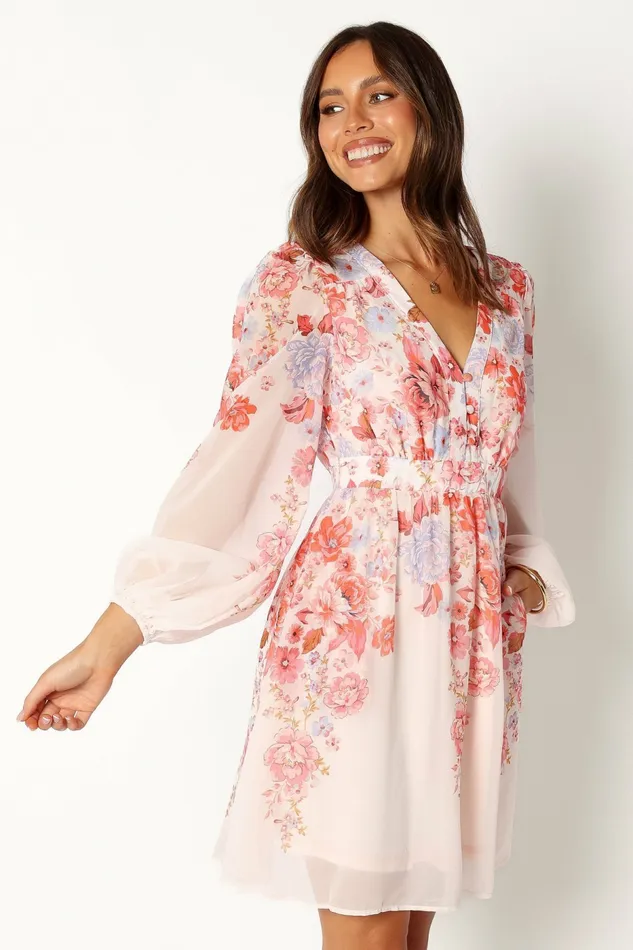 Petal and Pup Hattie Long Sleeve Mini Dress Pink Floral Women Long Sleeve Dresses