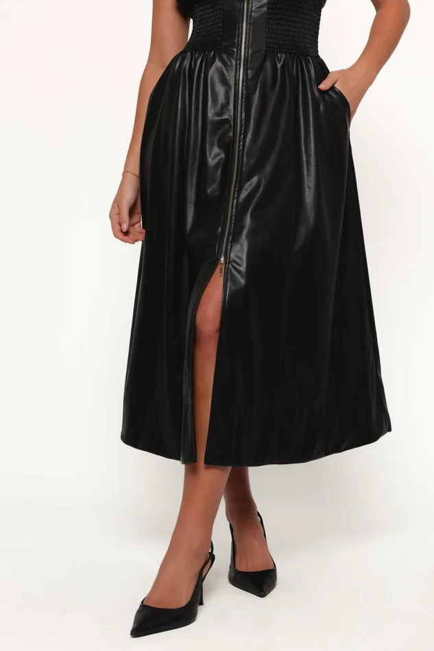 Petal and Pup Lizzi Faux Leather Midi Dress Black Women Fall Dresses