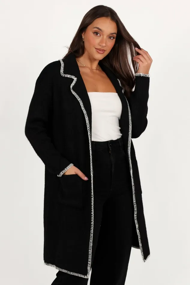 Petal and Pup Oaklynn Contrast Stitch Coatigan Black Women Jackets and Coats