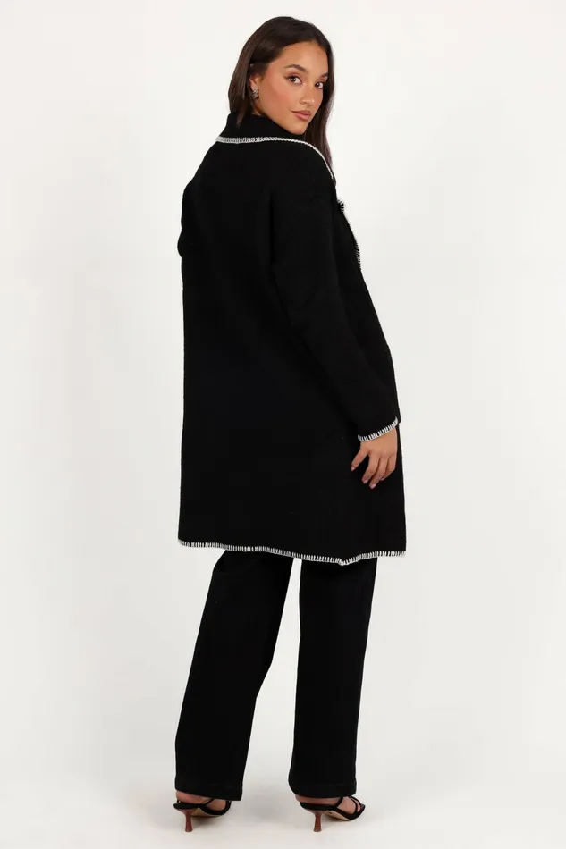 Petal and Pup Oaklynn Contrast Stitch Coatigan Black Women Jackets and Coats