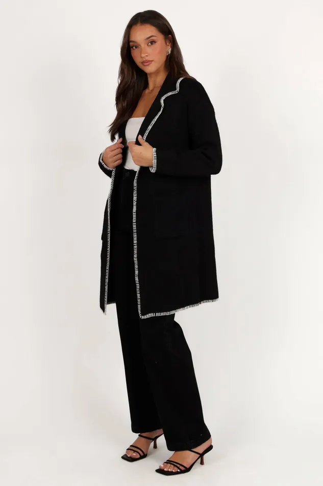 Petal and Pup Oaklynn Contrast Stitch Coatigan Black Women Jackets and Coats