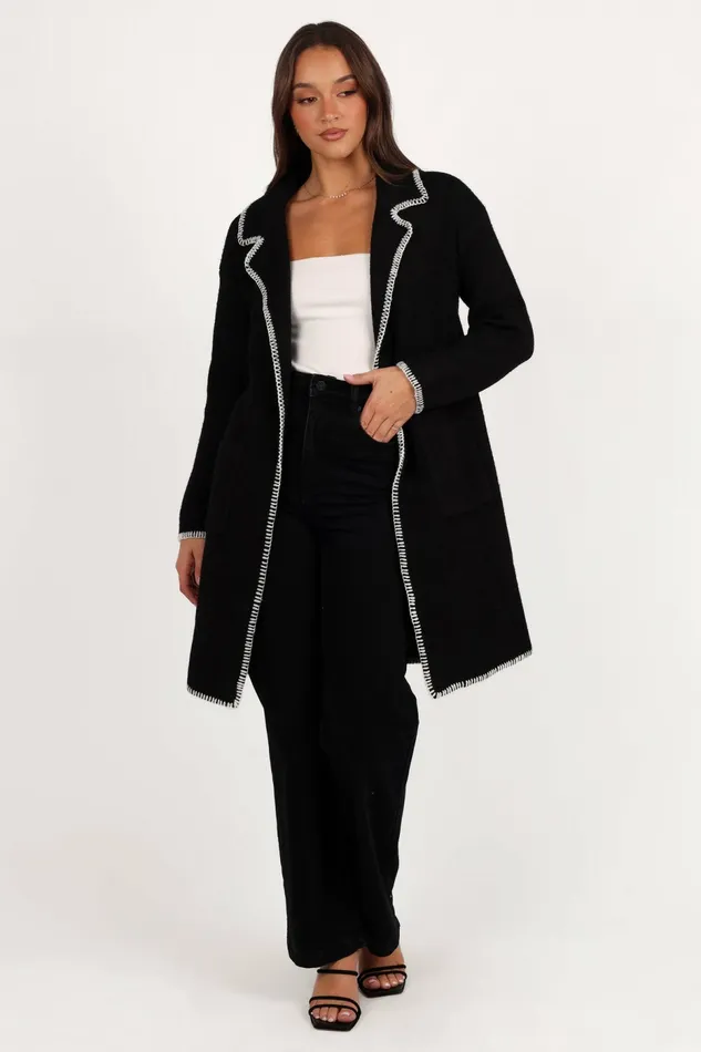 Petal and Pup Oaklynn Contrast Stitch Coatigan Black Women Jackets and Coats