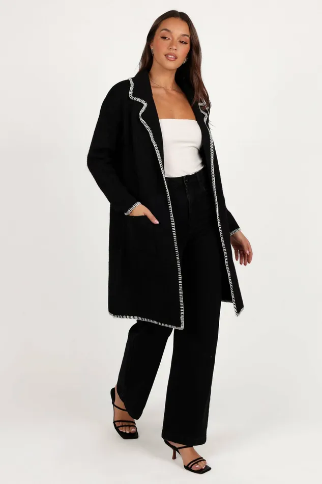 Petal and Pup Oaklynn Contrast Stitch Coatigan Black Women Jackets and Coats