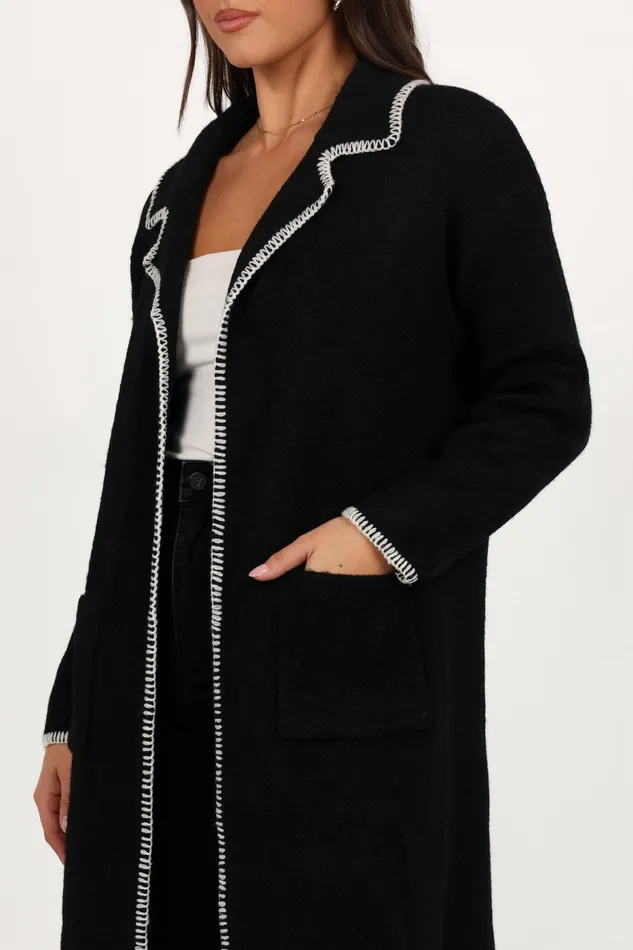 Petal and Pup Oaklynn Contrast Stitch Coatigan Black Women Jackets and Coats