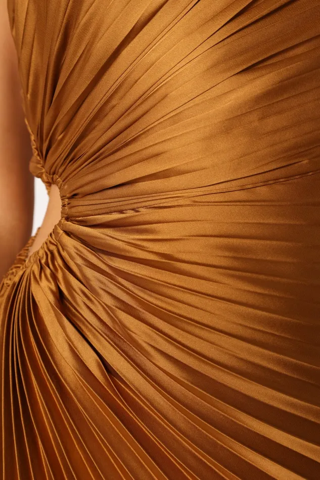 Petal and Pup Satin Dresses Women Kleo One Shoulder Maxi Dress Golden Ochre