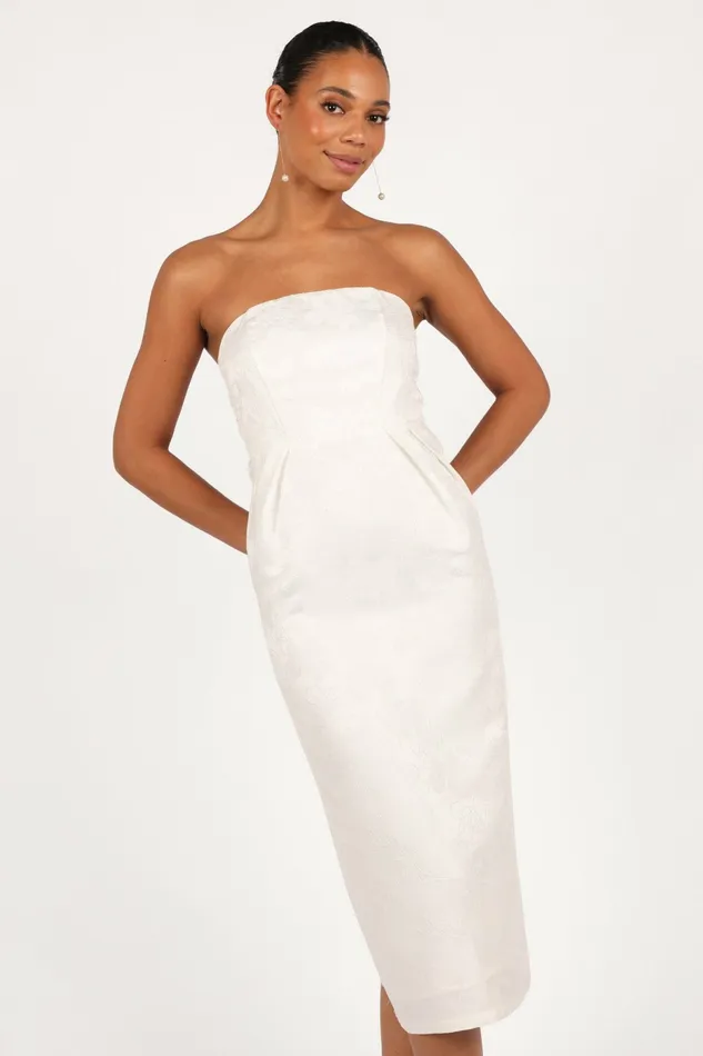 Petal and Pup Strapless Dresses Women Avah Strapless Midi Dress White