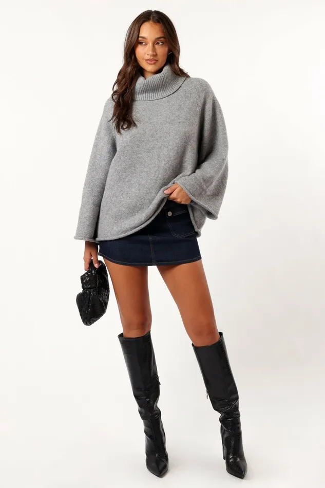 Petal and Pup Sweaters Women Bindy Cowlneck Knit Sweater Grey Marle