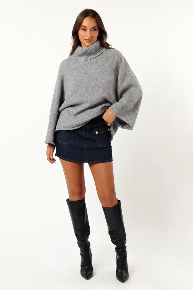 Petal and Pup Sweaters Women Bindy Cowlneck Knit Sweater Grey Marle