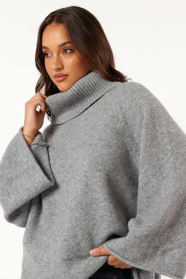 Petal and Pup Sweaters Women Bindy Cowlneck Knit Sweater Grey Marle