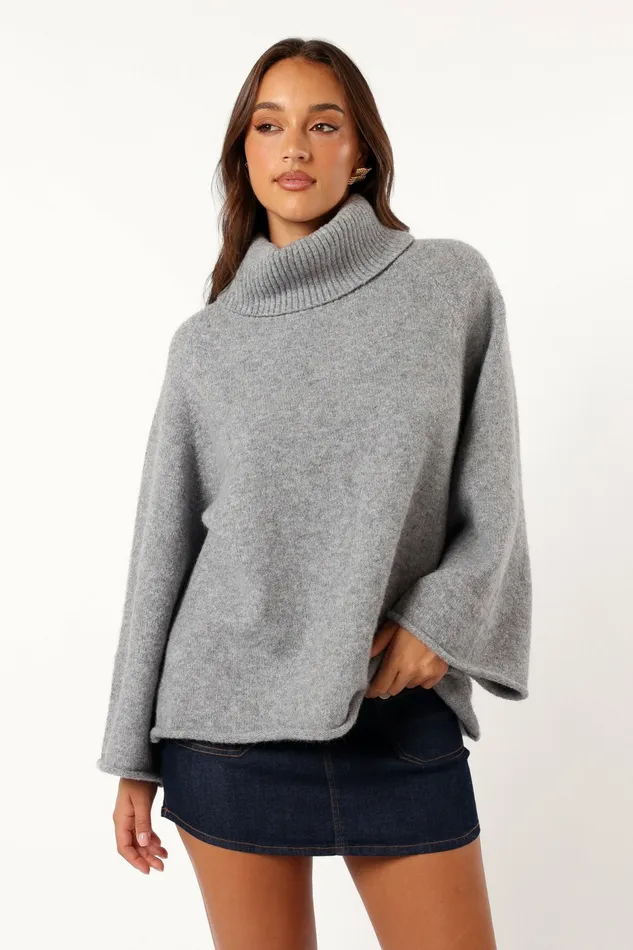 Petal and Pup Sweaters Women Bindy Cowlneck Knit Sweater Grey Marle
