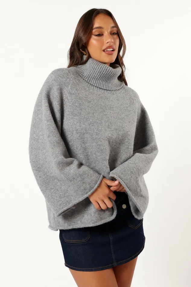Petal and Pup Sweaters Women Bindy Cowlneck Knit Sweater Grey Marle