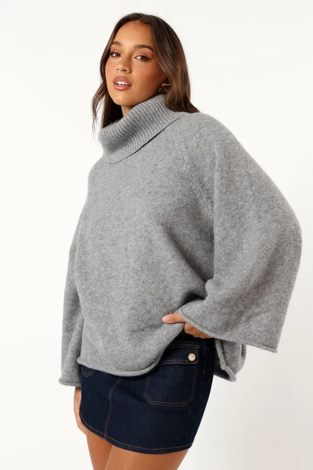 Petal and Pup Sweaters Women Bindy Cowlneck Knit Sweater Grey Marle