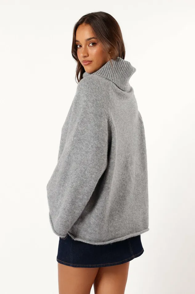 Petal and Pup Sweaters Women Bindy Cowlneck Knit Sweater Grey Marle