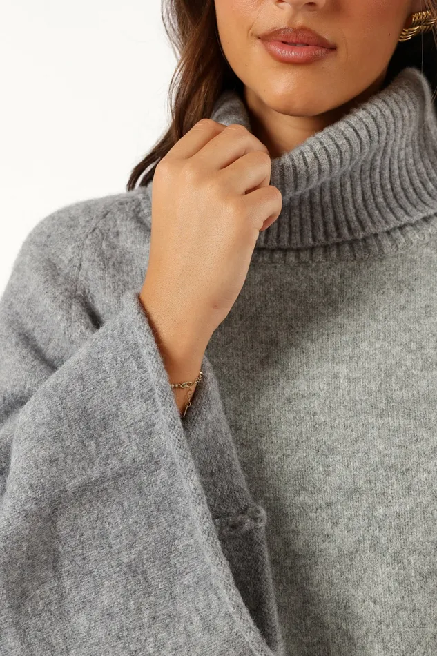 Petal and Pup Sweaters Women Bindy Cowlneck Knit Sweater Grey Marle