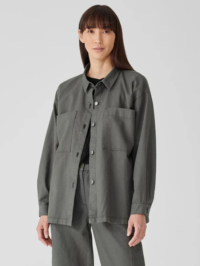 Petite Women Eileen Fisher Cotton Hemp Stretch Shirt Jacket Briar