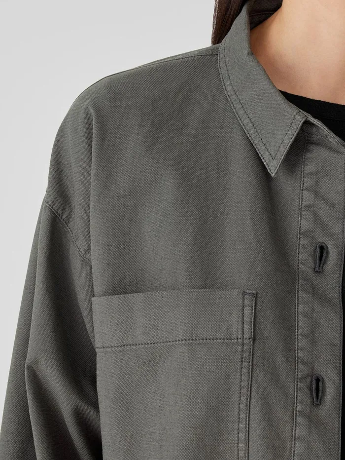 Petite Women Eileen Fisher Cotton Hemp Stretch Shirt Jacket Briar