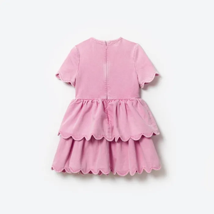 Pink Denim Mini Dress With Scallop Hem Kids Self Portrait Party Dresses Pink Denim Mini Dress With Scallop Hem Kids Self Portrait Party Dresses