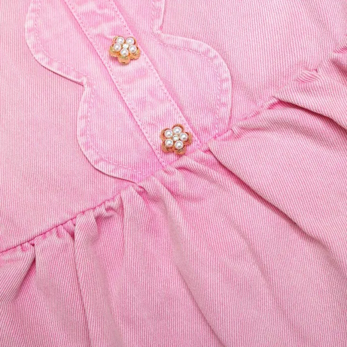 Pink Denim Mini Dress With Scallop Hem Kids Self Portrait Party Dresses Pink Denim Mini Dress With Scallop Hem Kids Self Portrait Party Dresses