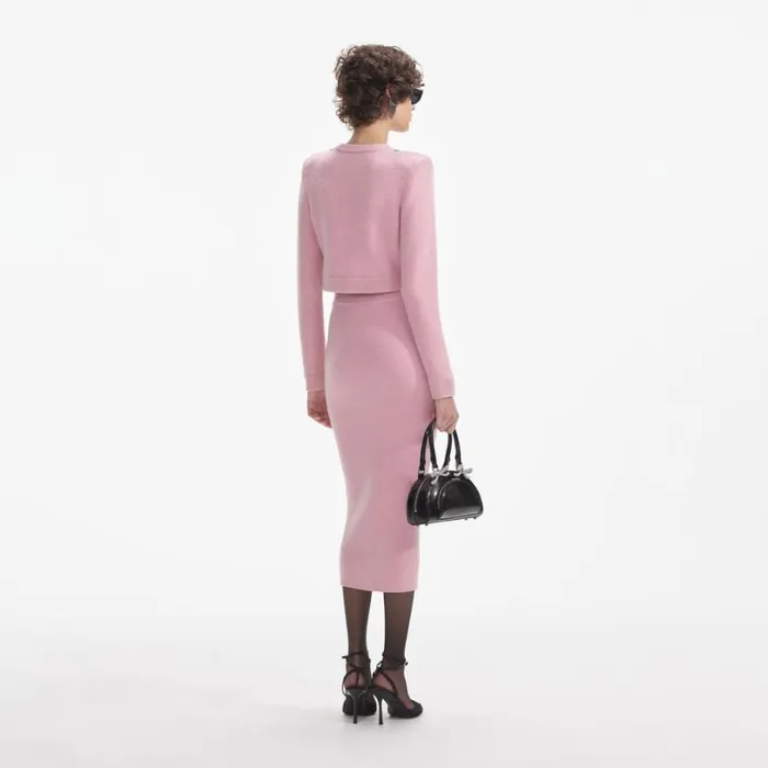 Pink Embellished Knit Midi Skirt Women Self Portrait Knitwear Pink Embellished Knit Midi Skirt Women Self Portrait Knitwear