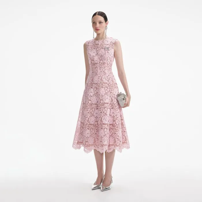 Pink Flower Lace Midi Dress Women Self Portrait Dresses Pink Flower Lace Midi Dress Women Self Portrait Dresses