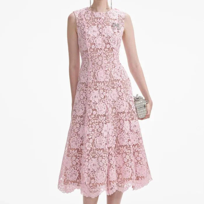 Pink Flower Lace Midi Dress Women Self Portrait Dresses Pink Flower Lace Midi Dress Women Self Portrait Dresses