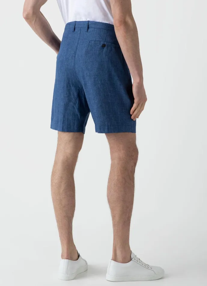Pleated Linen Short Blue Melange Men SUNSPEL Shorts