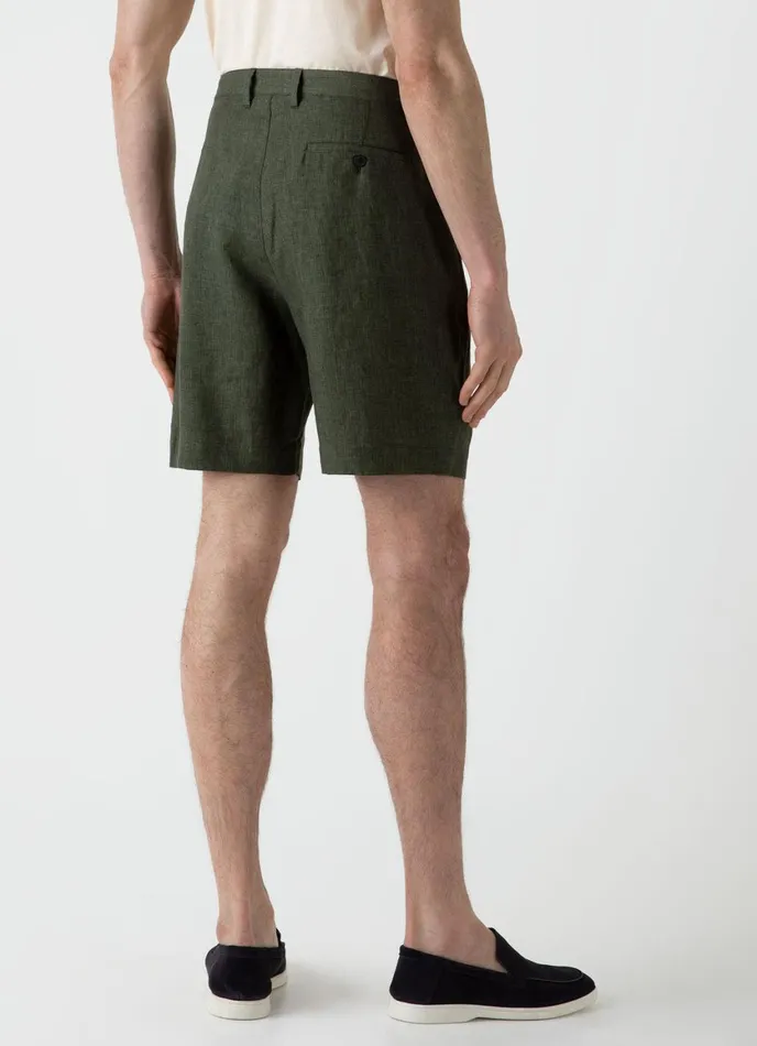 Pleated Linen Short Hunter Green Men SUNSPEL Shorts