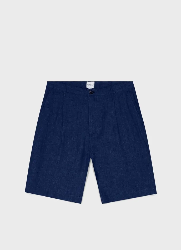 Pleated Linen Short Light Navy Men SUNSPEL Shorts