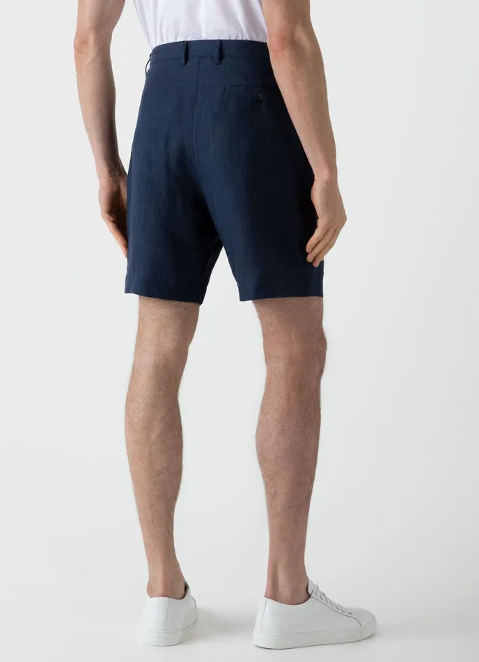 Pleated Linen Short Light Navy Men SUNSPEL Shorts